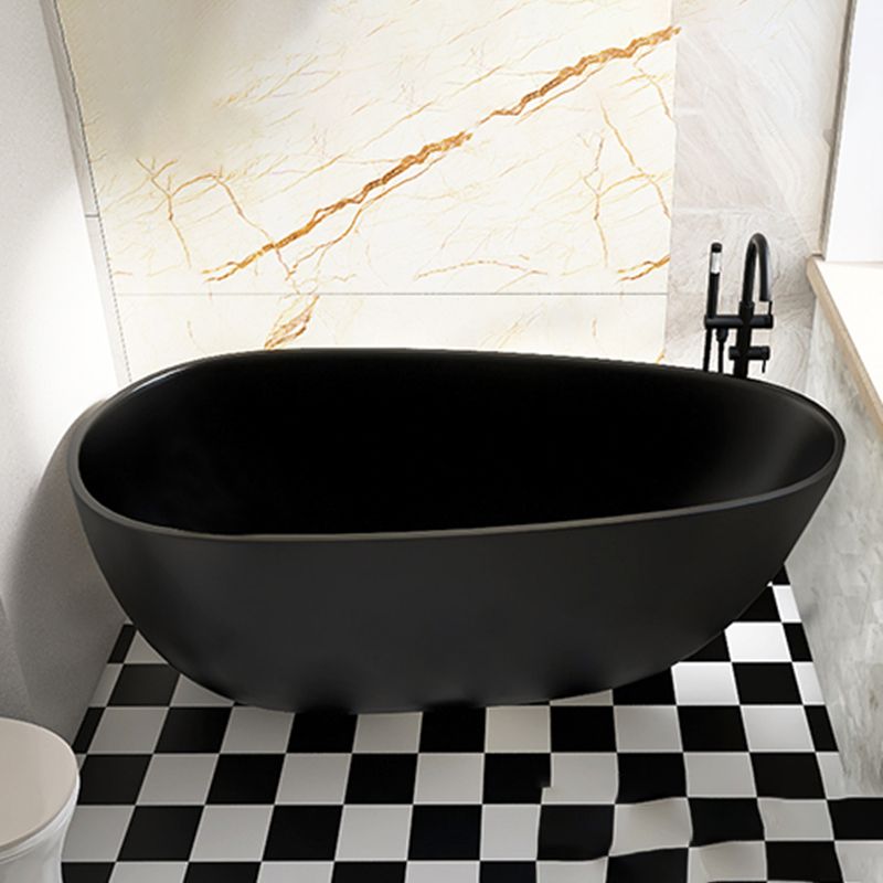 Acrylic-Fiberglass Oval Bathtub Contemporary Soaking Bathtub with Drain and Overflow Trim