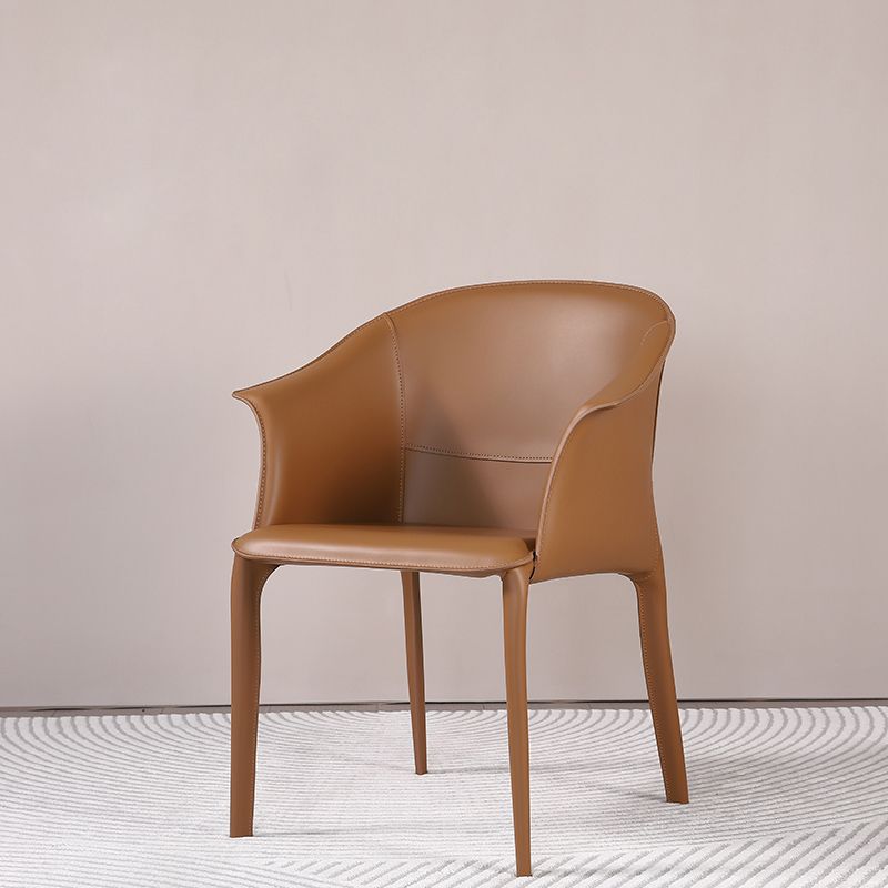 Beige and Brown Dining Chairs Modern Faux Leather Arm Side Chair