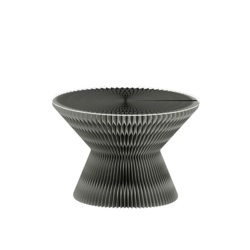 Contemporary Round Side Table, Antique Finish Top and Drum Base Side Table