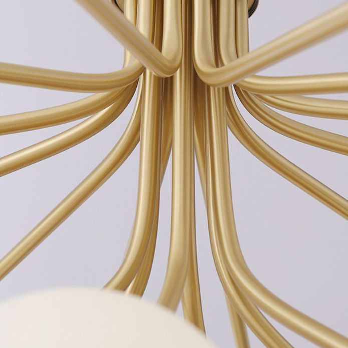 Post-Modern Starburst Hanging Chandelier Light Opal Glass Shade Ceiling Chandelier in Gold for Living Room