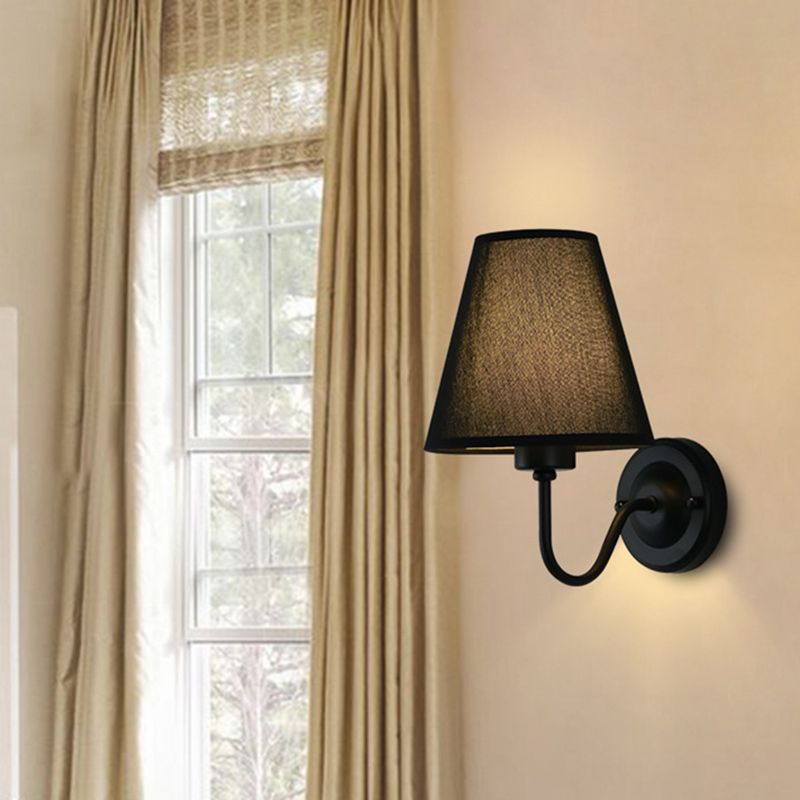 Modern Metal Wall Sconce Cone Shape Wall Light with Fabric Shade for Living Room