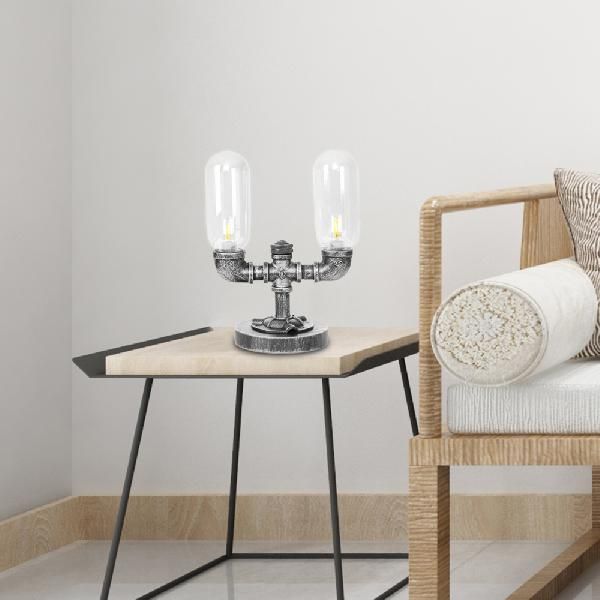 Luz de mesa de sombra de cápsula industrial 1/2 bombillas Amber/lámpara de noche de vidrio transparente con/sin agua Toque Deco para sala de estar