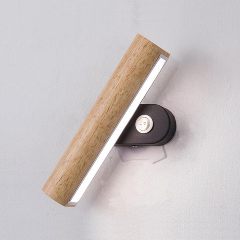 Lampada da parete a LED con testa orientabile in legno per illuminazione a cilindro per camera da letto