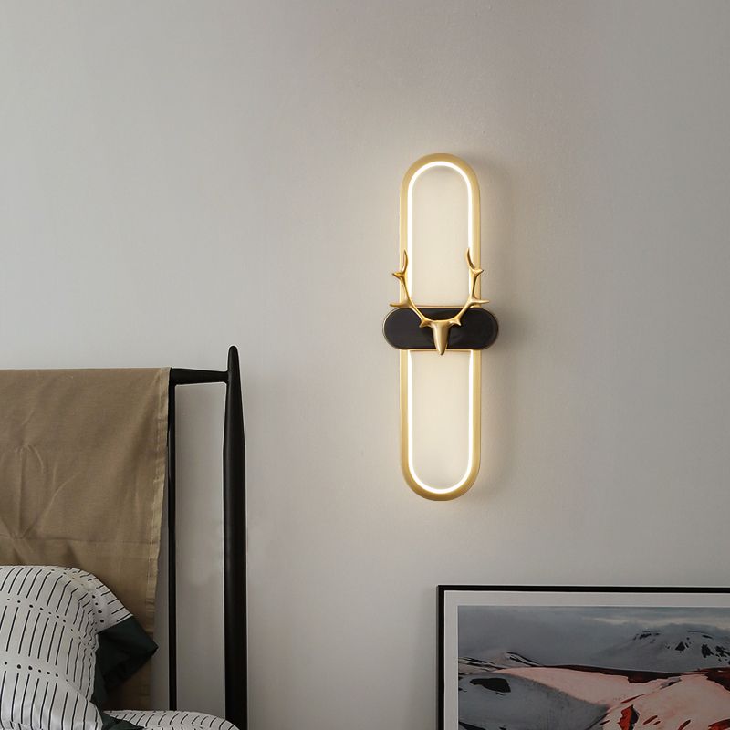 Nordic Style Brass Wall Light Oval Shape LED Wall Sconce in Gold for Living Room