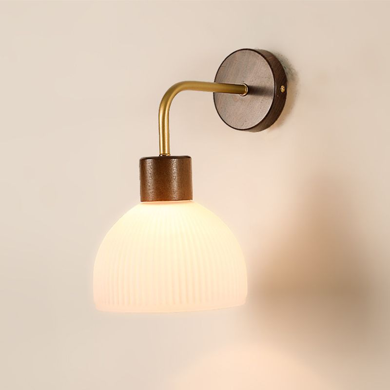1-Light Wall Lamp Modern Wooden Wall Mount Lamp with Glass Shade for Living Room
