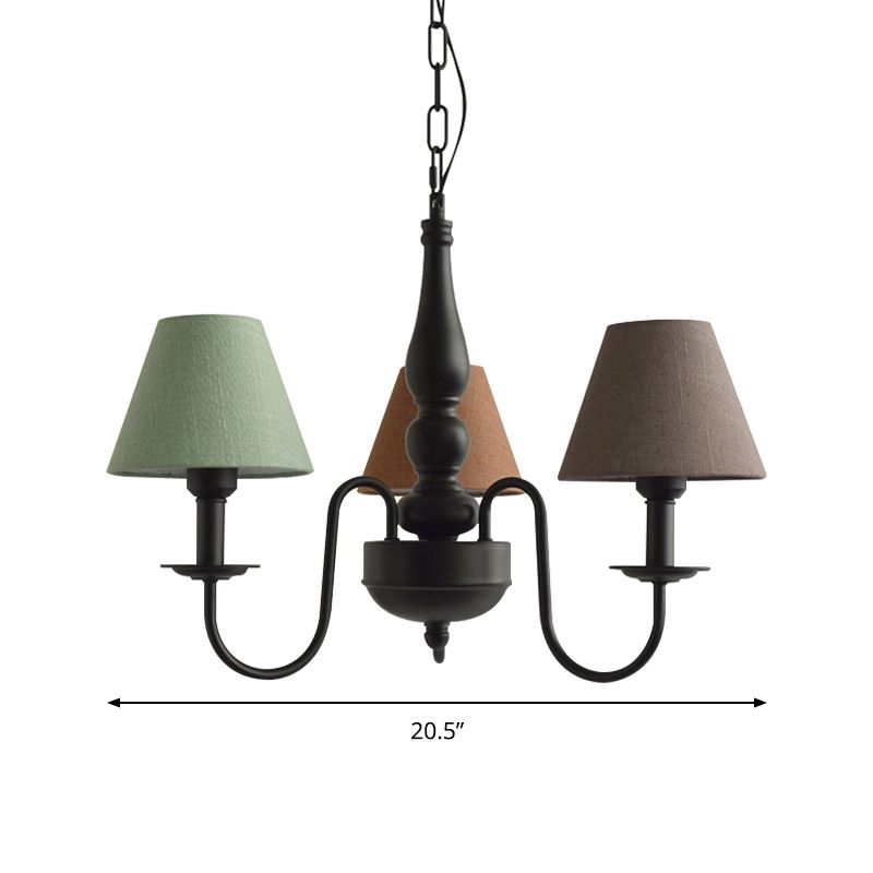 Three Lights Bucket Shade Chandelier Kids Metal Hanging Light for in Black for Kindergarten