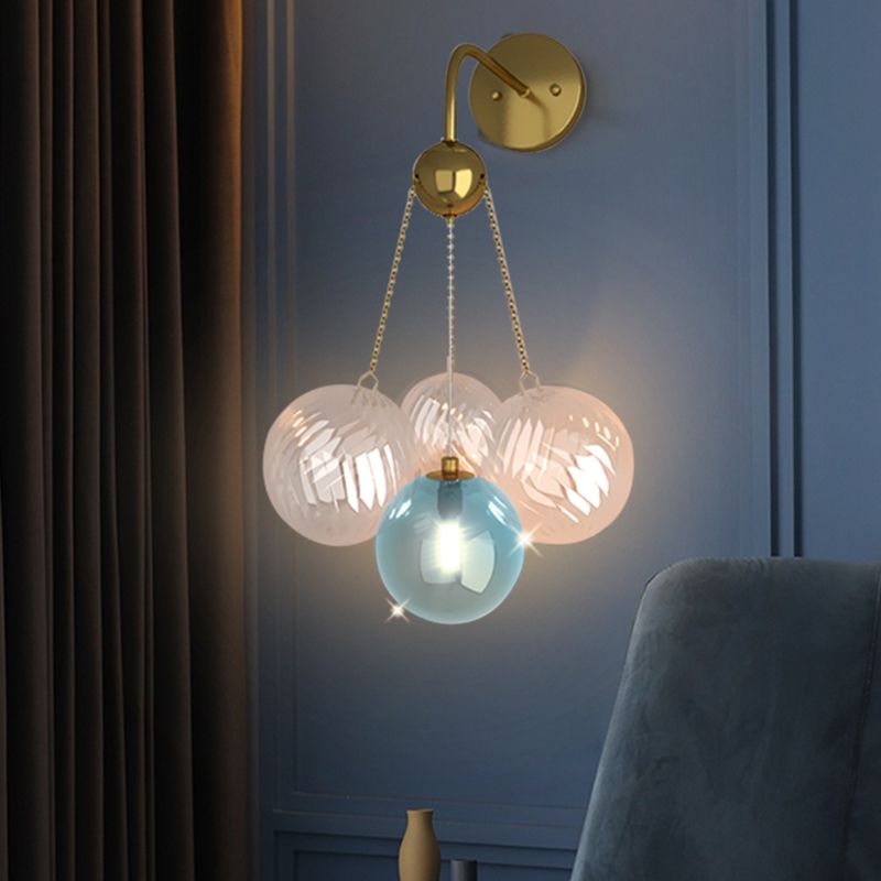 Modern Wall Sconce Ball Shape Metal Wall Light with Glass Shade for Bedroom