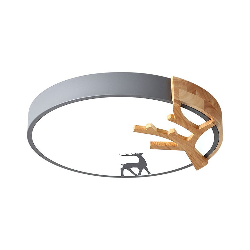 Illuminazione da incasso a tamburo in acrilico Lampada da soffitto contemporanea a LED verde/bianco/grigio con decorazione di cervi