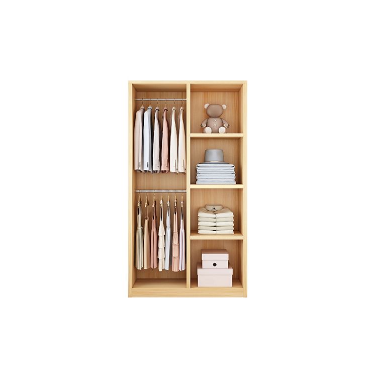 Wooden Frame Wardrobe Freestanding Wardrobe Armoire with Shelves and Clothes Rail