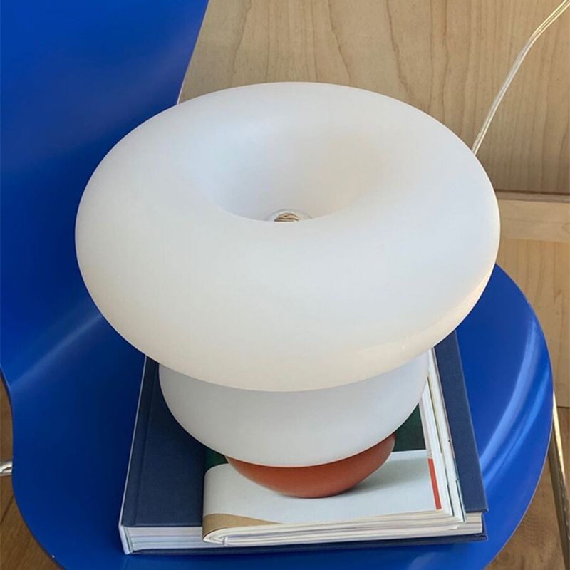 Donut Shaped Milk Glass Table Lamp Minimalist 1-Light Nightstand Light for Bedroom