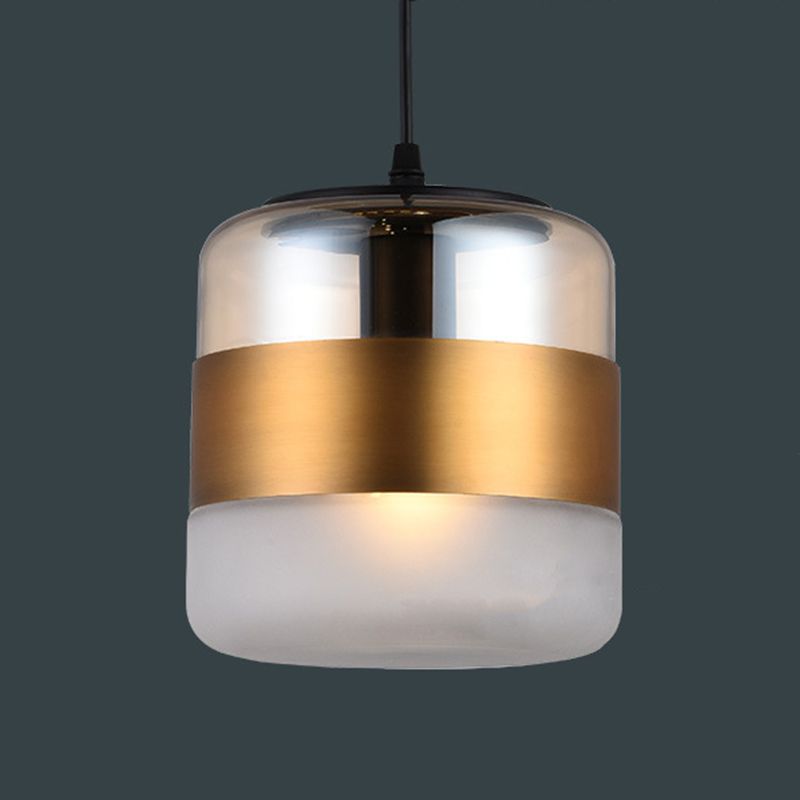 Gold Cylindrical Hanging Ceiling Light Minimalist Style Glass Ceiling Pendant Light