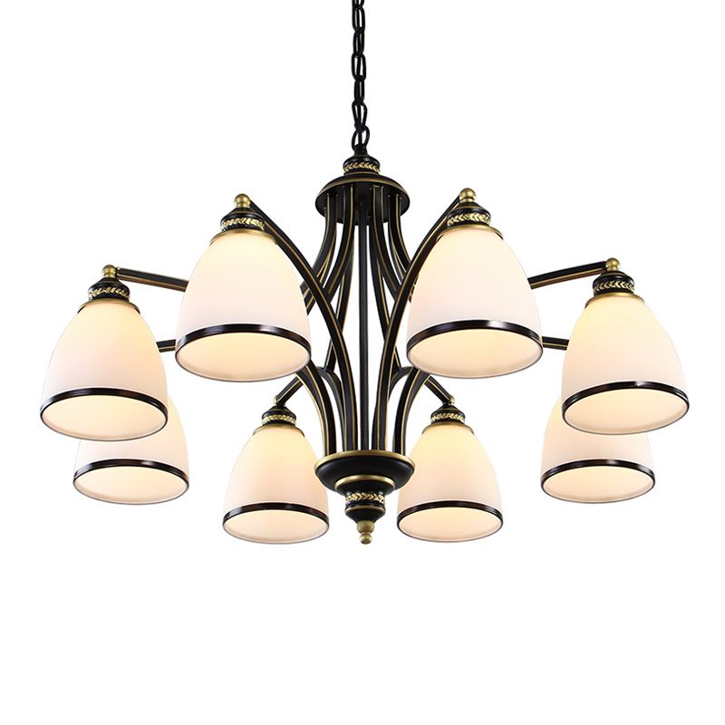 American Metal Chandelier Branch Black Pendant Lamps with White Glass for Living Room