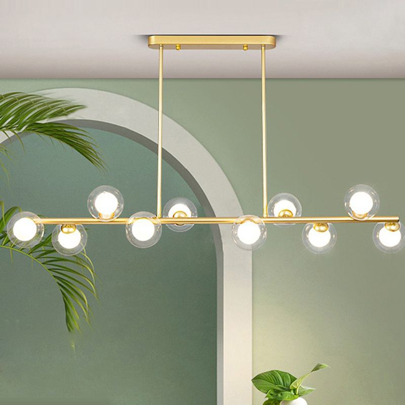 Luz colgante de la isla de hierro forjado de 10 luces en moderna luz de techo radial de vidrio conciso de estilo conciso para lugar comercial