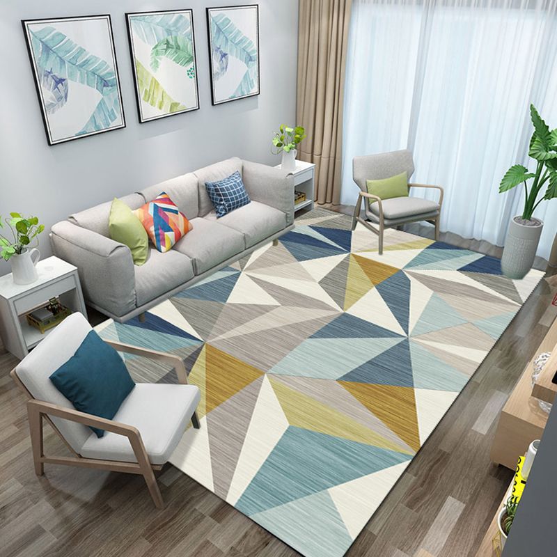 Multicolor Living Room Carpet Luxury Triangle Pattern Indoor Rug Polyester with Stain Resistant Rug