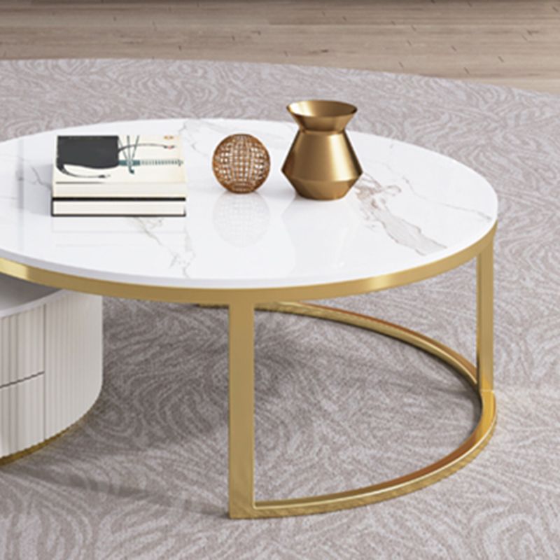 Slate Round Coffee Table Glam Nesting Coffee Table Set with Drawers