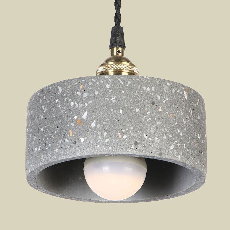 Minimalist Undertint Pendant Light Drum Shaped Single Head Cement Suspension Light for Kitchen