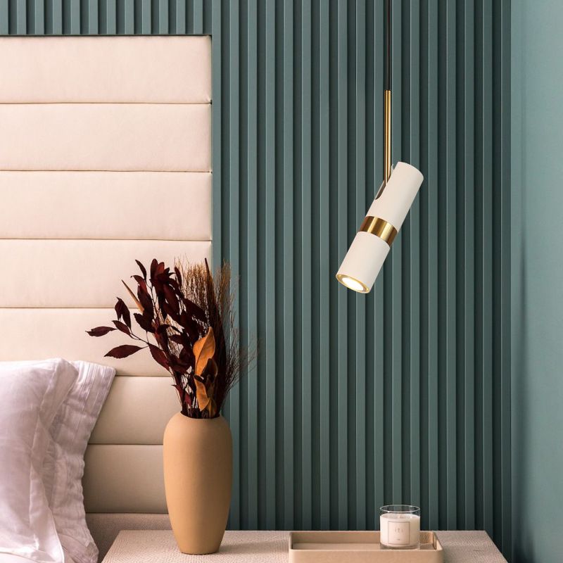 1 Light Cylinder Pendant Lighting Modern Metallic Pendant Ceiling Lights for Restaurant