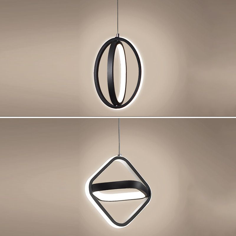 Moderno ciondolo rettangolare da 20 w camera da letto leggero soggiorno a led in alluminio nero