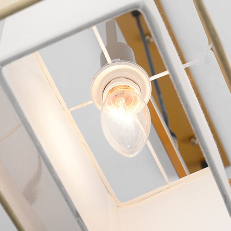 Tissu à double couche Éclairage d'abat-ombre pendentif pendentif chinois Rectangle suspendu en métal.