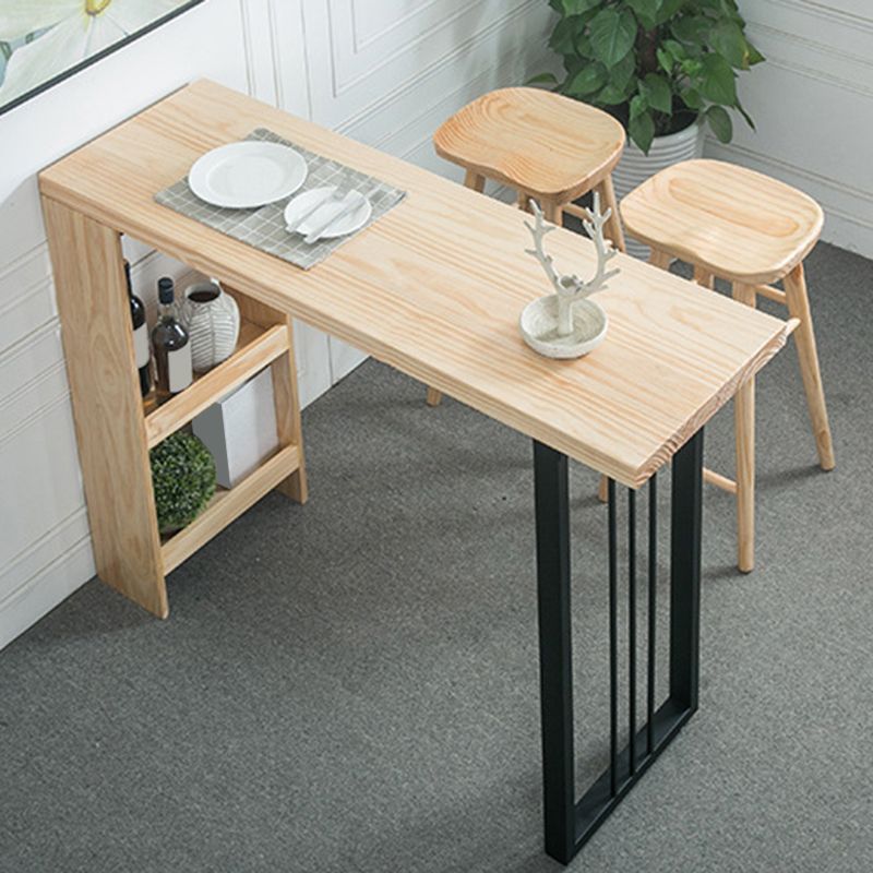 Modern Solid Wood Bar Table Dining Table with Storage Shelves