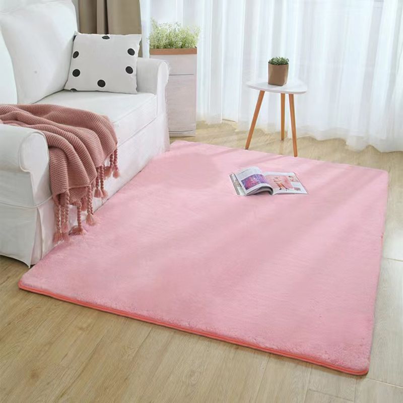 Short Velvet Rectangle Shape Rug Solid Color Living Room Carpet Polyester Washable Rug