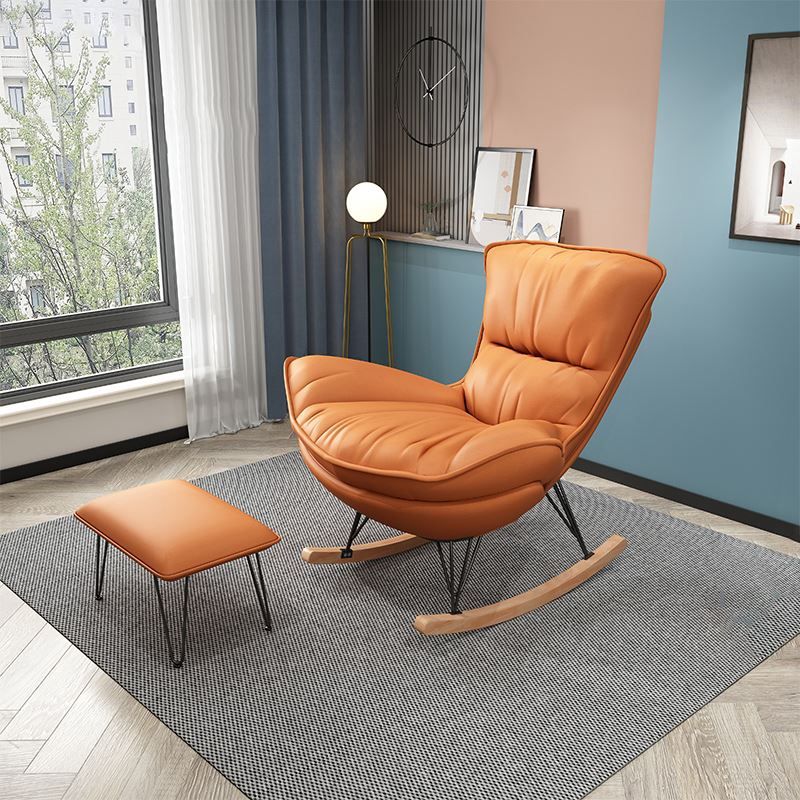Modern Rocking Chair Pure Color Rocking Chair with Dark Legs Ottoman