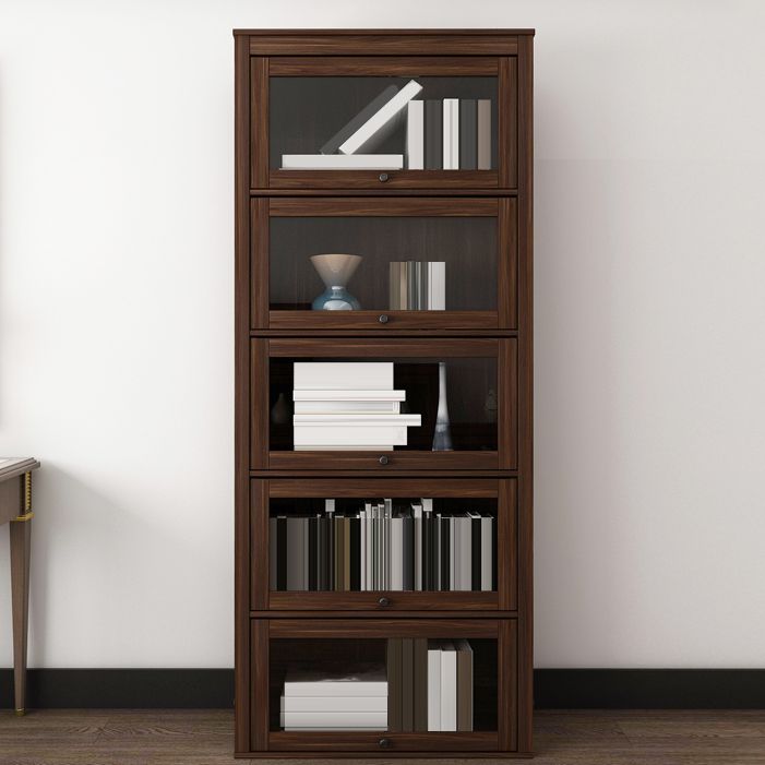 Espresso Shelf Bookcase Modern & Contemporary Bookshelf with Doors for Study Room