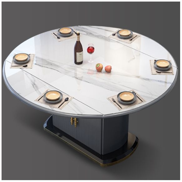 Round Traditional Luxury Dining Table Sintered Stone Table with Pedestal Base