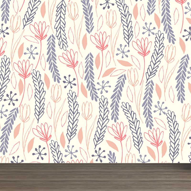 Modern Leaves Mural Decal Light Color Stain Resistant Wall Covering for Bathroom