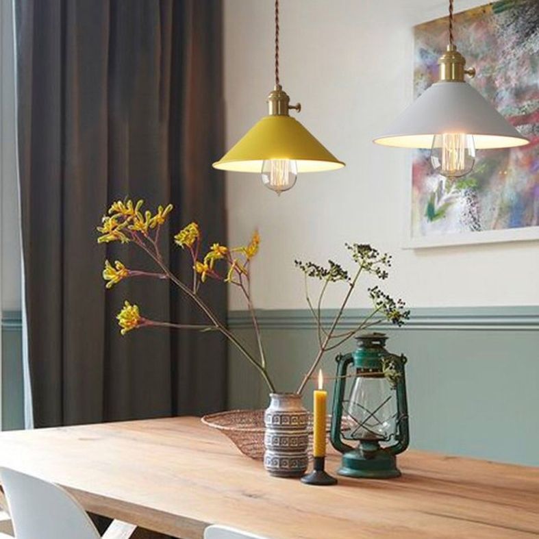 7.8 "brede Noordse stijl Macaroon Hanglight metalen kegel schaduw enkele lampverlichtingshanger met messing roterende schakelaar