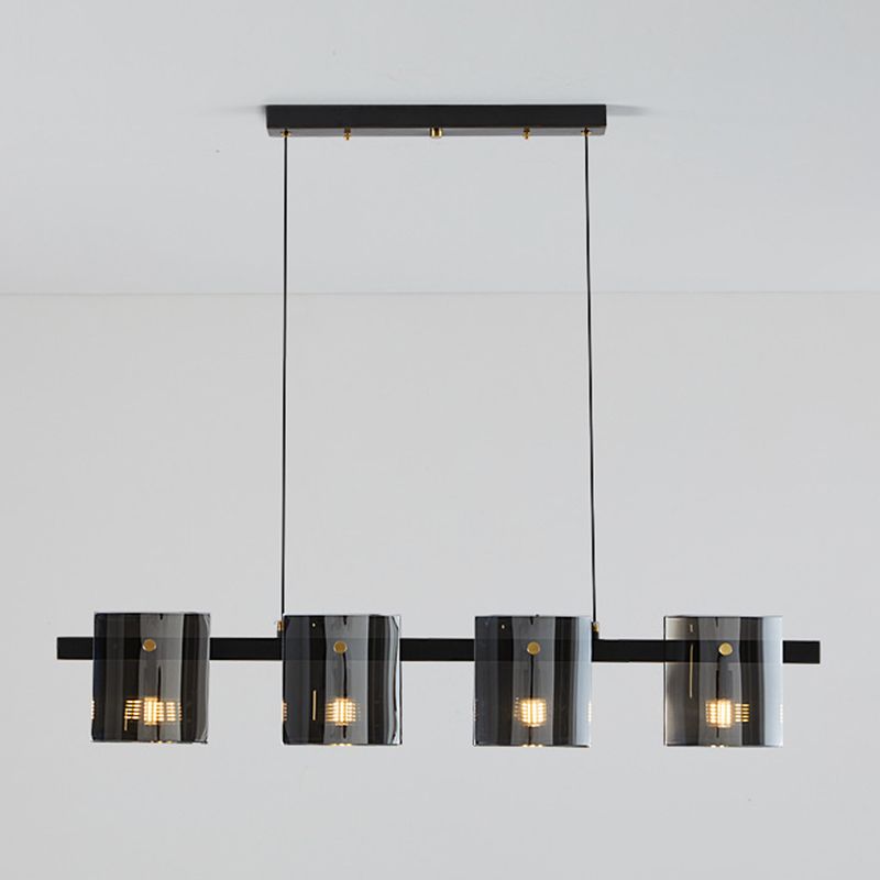 4-Light Hanging Lamp Modern Glass Globe Island Light Fixture in Black and Gold