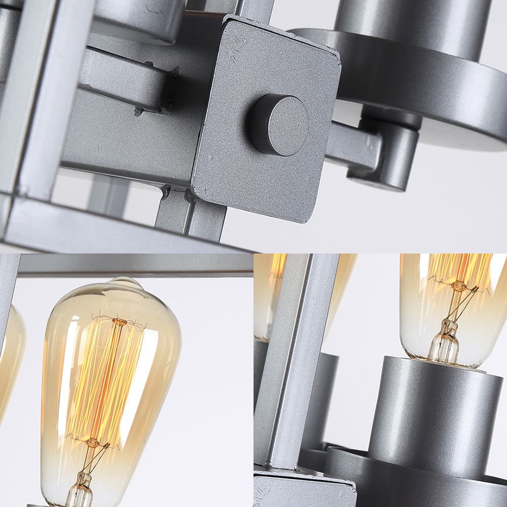 Square Living Room Semi Flush Industrial Style Metal 4 Lights Black/Silver/Gold Ceiling Lighting