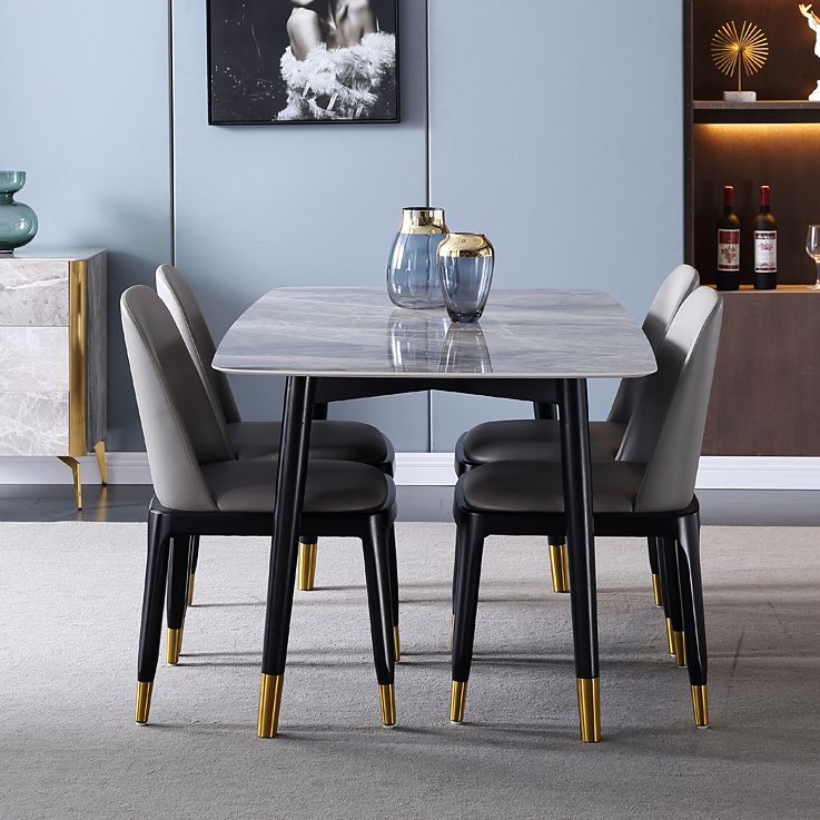 Rechthoek 4 poten luxe eettafel grijze tint vaste tafel van gesinterde steen