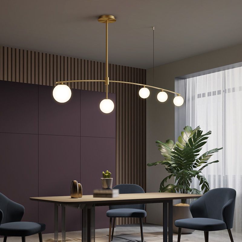 Contemporary Island Light Sphere Glass Island Chandelier Lights in Gold