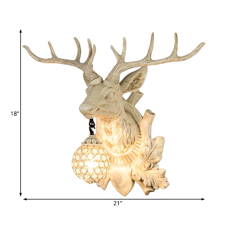 1 Light Wall Lamp Lighting Country Elk Resin Sconce Light Fixture in White/Bronze with Droplet Crystal Shade