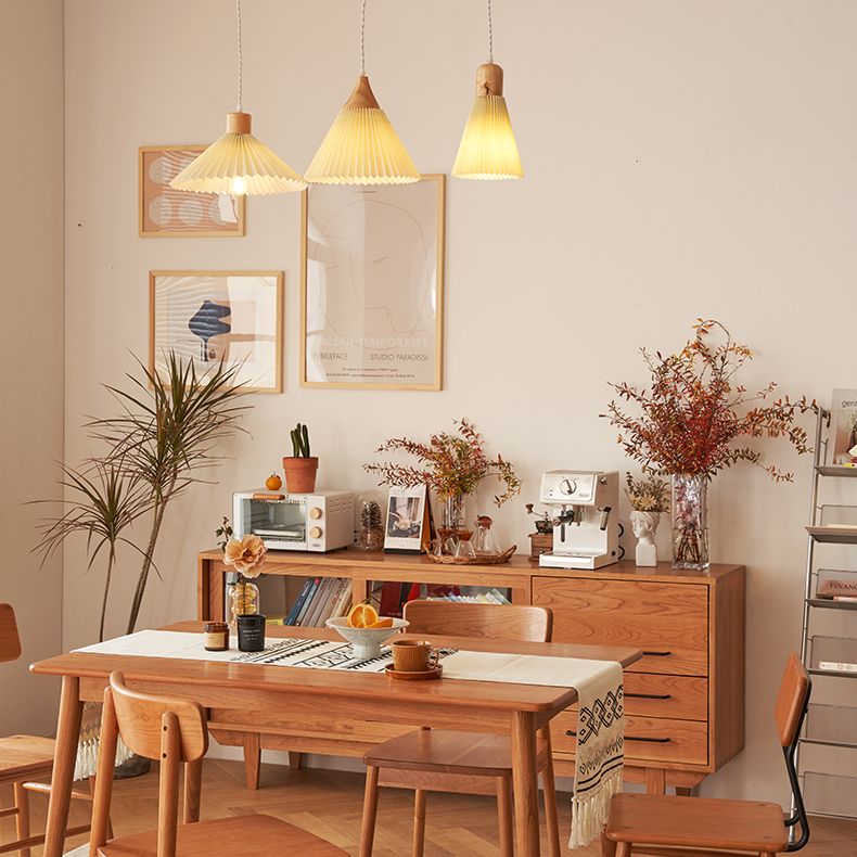 Pleated Fabric Shade Hanging Lamp Nordic Style Single Wood Pendant Lighting for Diner