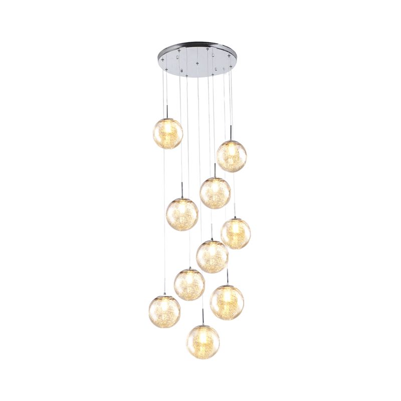 Contemporary Sphere Ceiling Lamp 10 Lights Amber Glass Multi Light Pendant for Bedroom