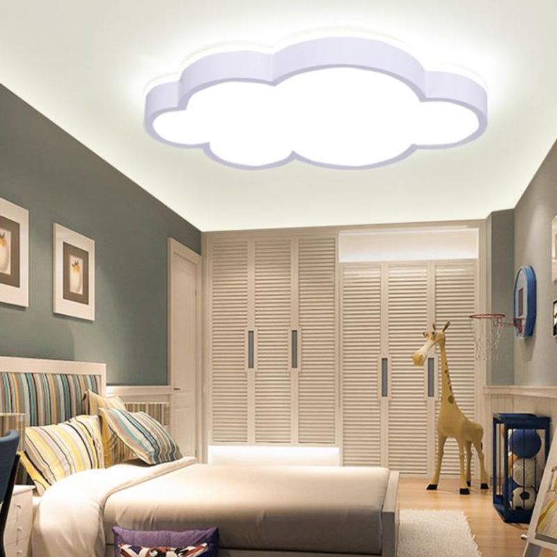 Cloud Shade Bedroom Ceiling Light Acrylic and Metal LED Cartoon Style Flush Pendant Light in Yellow/White