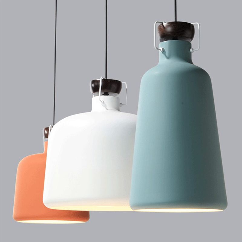 Macaroon Style Metal Pendant Light Creative Kettle Shaped Simplicity Lighting Fixture