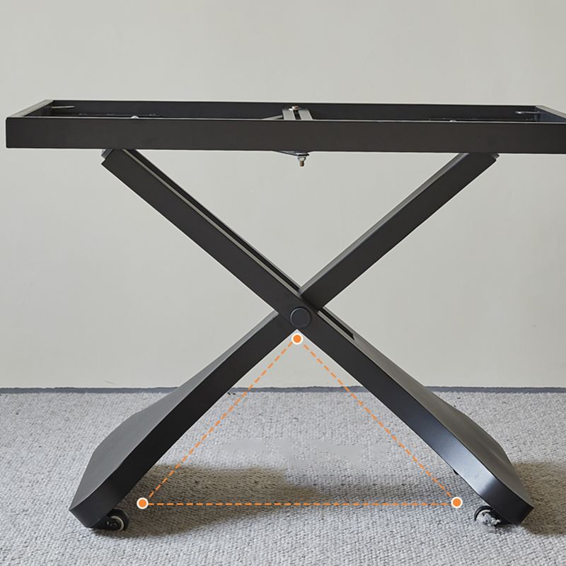 17.7"H Modern Adjustable Metal Cross Base Slate Square Coffee Table on Wheels