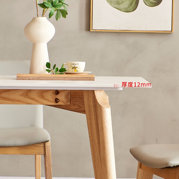 Mid-Century Modern Dining Table White Stone Top Table with Wooden Base