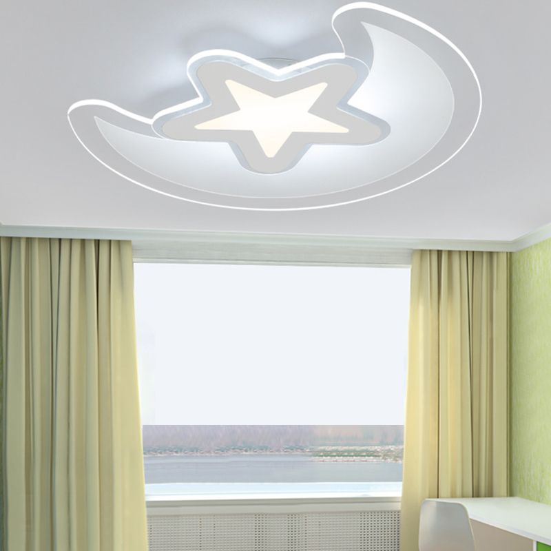 Moon Plafonnier LED encastré Style simple Plafonnier en acrylique pour chambre à coucher Blanc