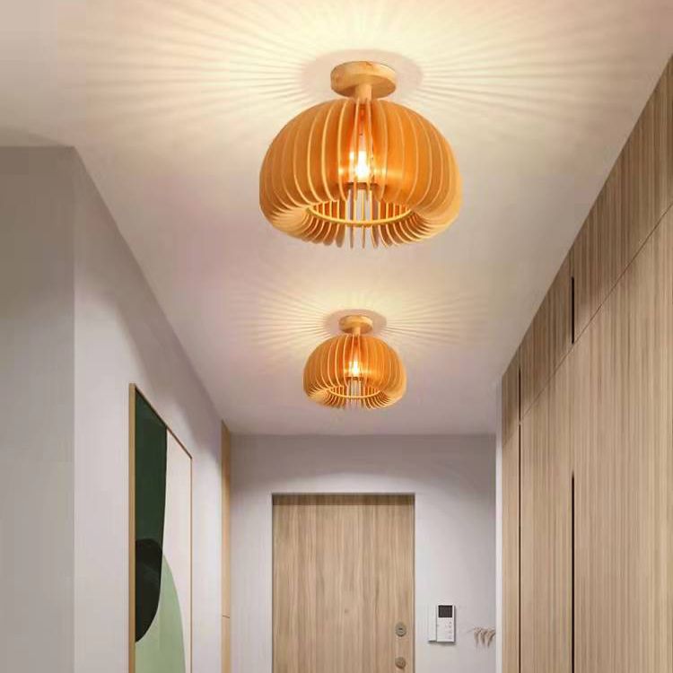 Modern Concise Flush Mount Wooden Pumpkin Ceiling Fixture for Interior Spaces