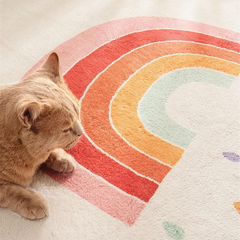 Beige Rainbow Carpet Polyester Simple Carpet Stain Resistant Carpet for Living Room