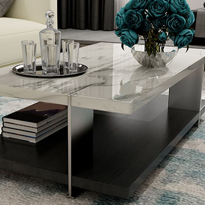 Slate Contemporary Bedroom Pedestal Coffee Table with Storage Shelf