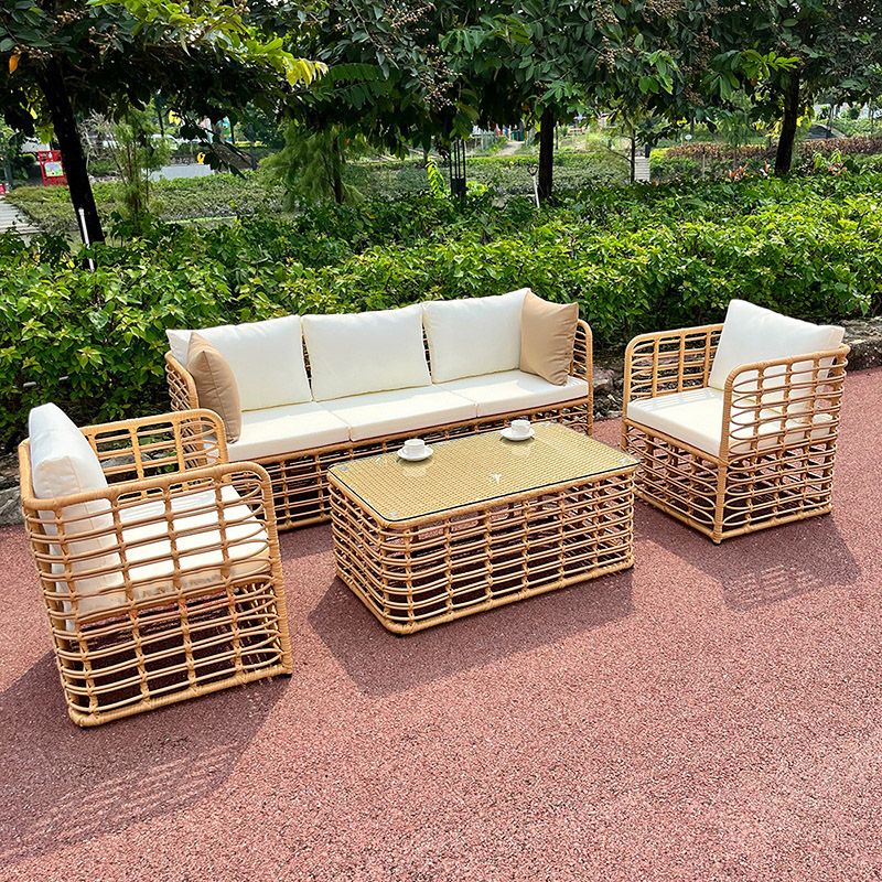 Tropical Metal Frame Outdoor Sofa Water Resistant Patio Sofa with White Cushion