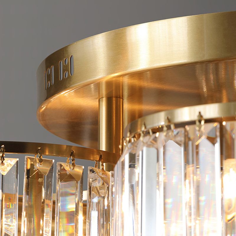Tri-Prism Crystal Round Flush Mount Lighting Minimalist Gold Semi Flush Ceiling Light