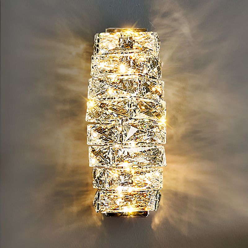 Modern Style Metal Wall Light Geometric Wall Sconce with Crystal for Living Room
