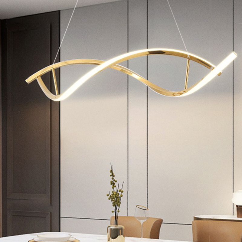2 Lights Geometric Chandelier Light Contemporary Metal Pendant Lighting in Gold