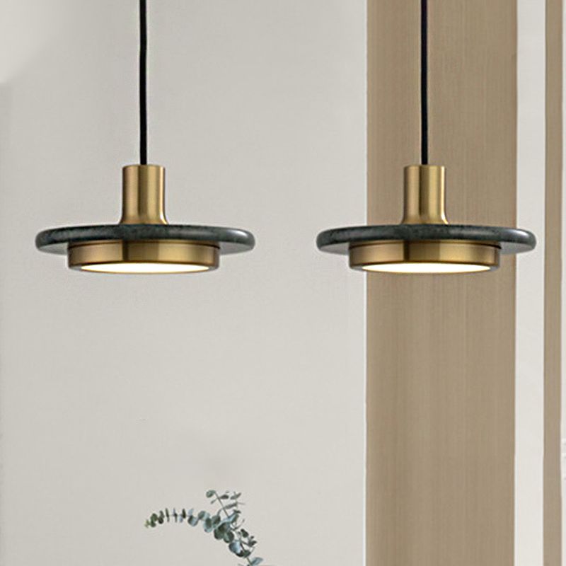 Round Metal Pendant Lighting Modern 1 Light White/Black/Green Hanging Ceiling Lamp with Marble Ring